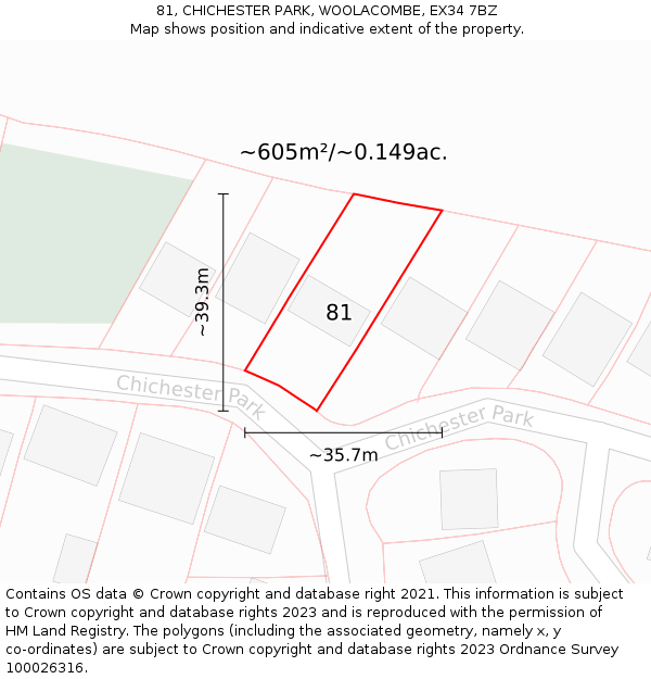 81, CHICHESTER PARK, WOOLACOMBE, EX34 7BZ: Plot and title map