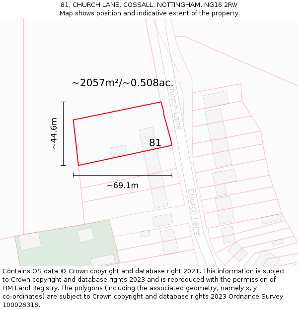 81, CHURCH LANE, COSSALL, NOTTINGHAM, NG16 2RW: Plot and title map