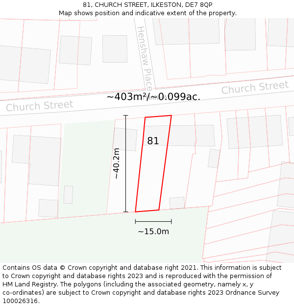 81, CHURCH STREET, ILKESTON, DE7 8QP: Plot and title map