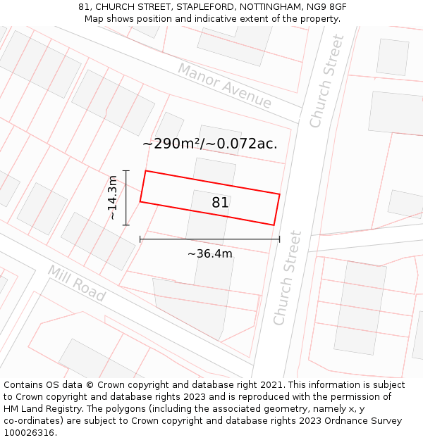 81, CHURCH STREET, STAPLEFORD, NOTTINGHAM, NG9 8GF: Plot and title map