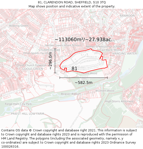 81, CLARENDON ROAD, SHEFFIELD, S10 3TQ: Plot and title map