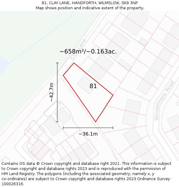 81, CLAY LANE, HANDFORTH, WILMSLOW, SK9 3NP: Plot and title map