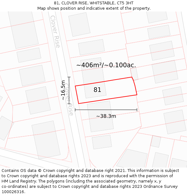 81, CLOVER RISE, WHITSTABLE, CT5 3HT: Plot and title map