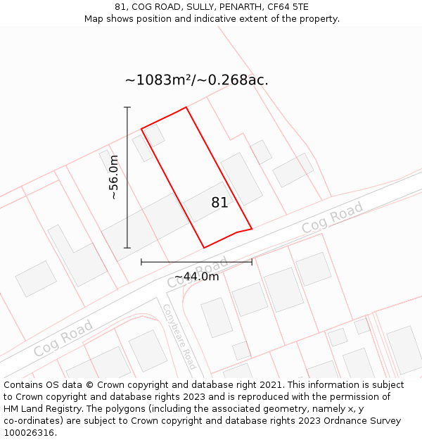 81, COG ROAD, SULLY, PENARTH, CF64 5TE: Plot and title map