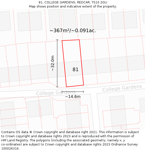 81, COLLEGE GARDENS, REDCAR, TS10 2GU: Plot and title map