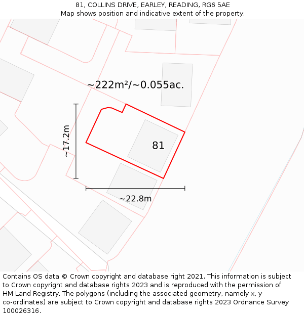 81, COLLINS DRIVE, EARLEY, READING, RG6 5AE: Plot and title map