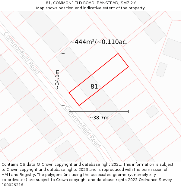 81, COMMONFIELD ROAD, BANSTEAD, SM7 2JY: Plot and title map
