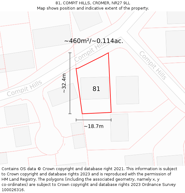 81, COMPIT HILLS, CROMER, NR27 9LL: Plot and title map