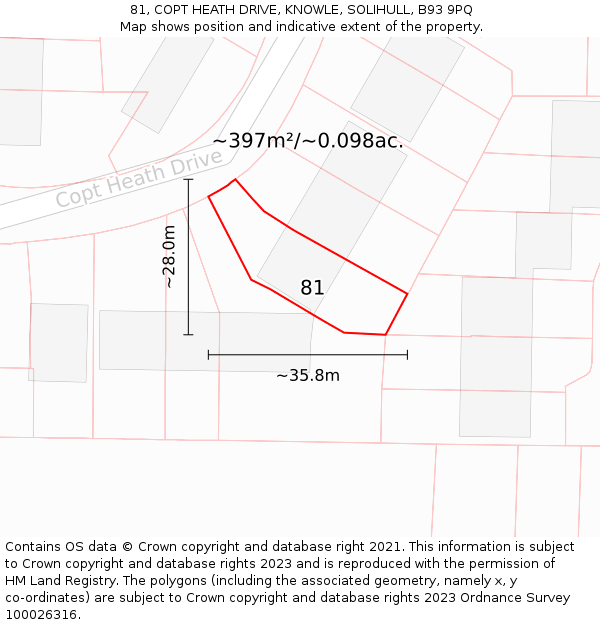 81, COPT HEATH DRIVE, KNOWLE, SOLIHULL, B93 9PQ: Plot and title map