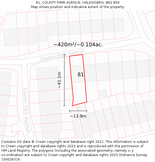 81, COUNTY PARK AVENUE, HALESOWEN, B62 8SX: Plot and title map