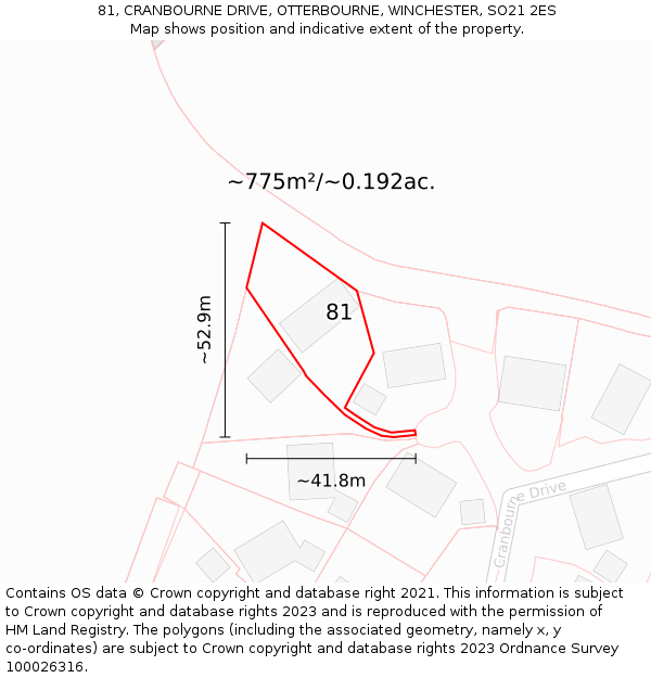 81, CRANBOURNE DRIVE, OTTERBOURNE, WINCHESTER, SO21 2ES: Plot and title map