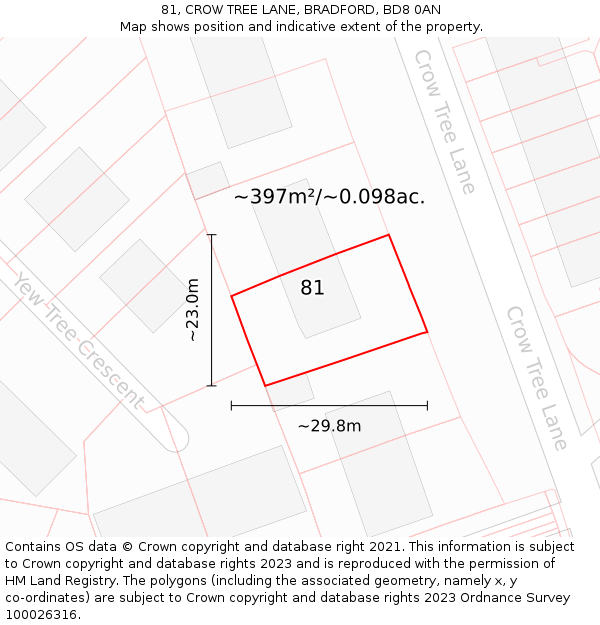 81, CROW TREE LANE, BRADFORD, BD8 0AN: Plot and title map
