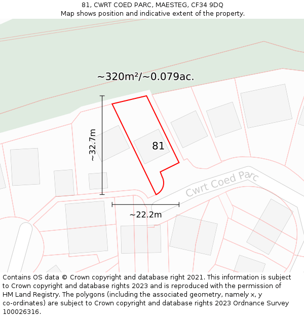 81, CWRT COED PARC, MAESTEG, CF34 9DQ: Plot and title map