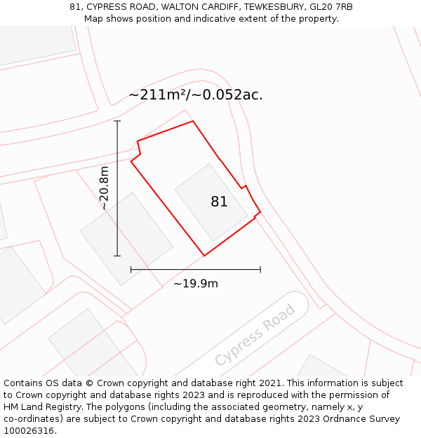 81, CYPRESS ROAD, WALTON CARDIFF, TEWKESBURY, GL20 7RB: Plot and title map