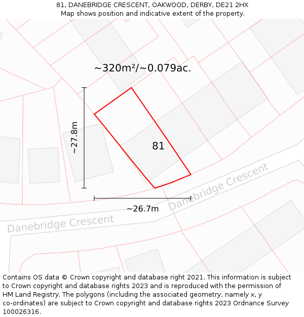 81, DANEBRIDGE CRESCENT, OAKWOOD, DERBY, DE21 2HX: Plot and title map