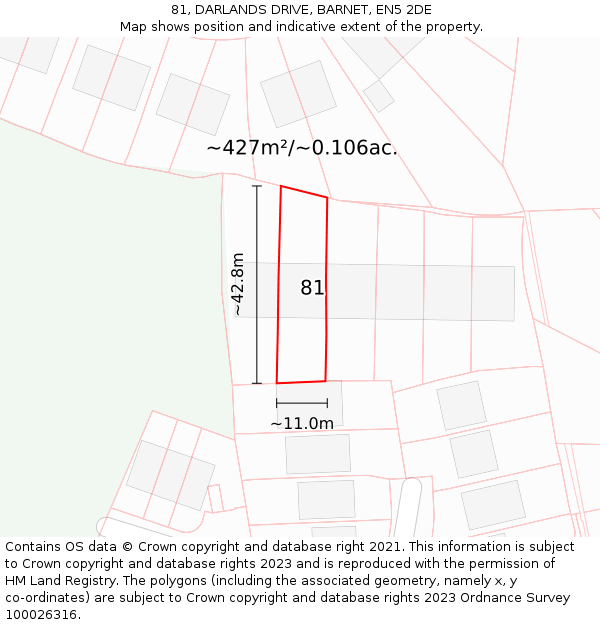 81, DARLANDS DRIVE, BARNET, EN5 2DE: Plot and title map