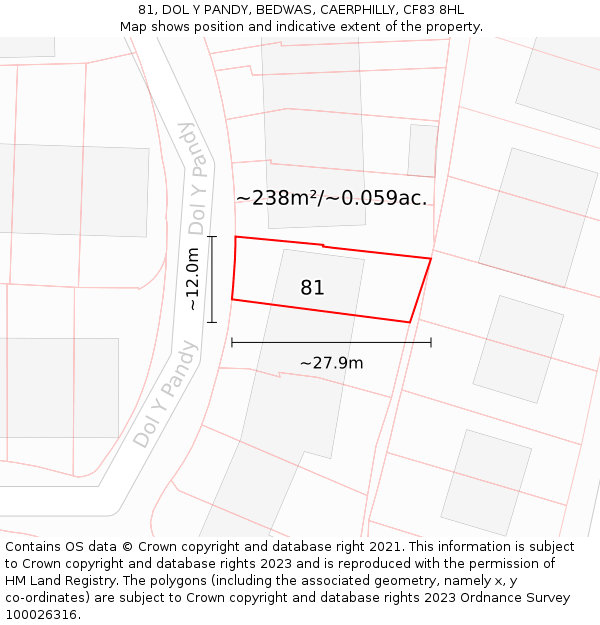81, DOL Y PANDY, BEDWAS, CAERPHILLY, CF83 8HL: Plot and title map