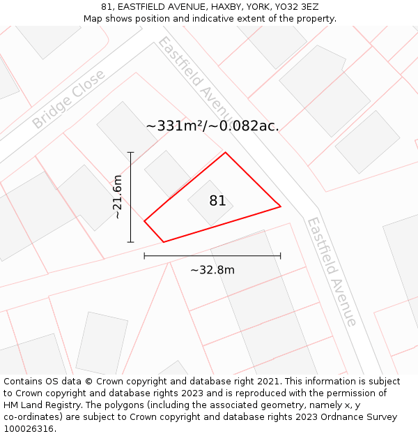 81, EASTFIELD AVENUE, HAXBY, YORK, YO32 3EZ: Plot and title map