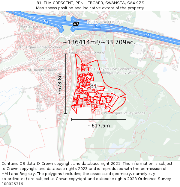 81, ELM CRESCENT, PENLLERGAER, SWANSEA, SA4 9ZS: Plot and title map