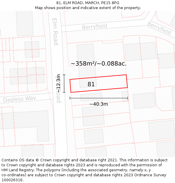 81, ELM ROAD, MARCH, PE15 8PG: Plot and title map