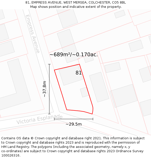 81, EMPRESS AVENUE, WEST MERSEA, COLCHESTER, CO5 8BL: Plot and title map