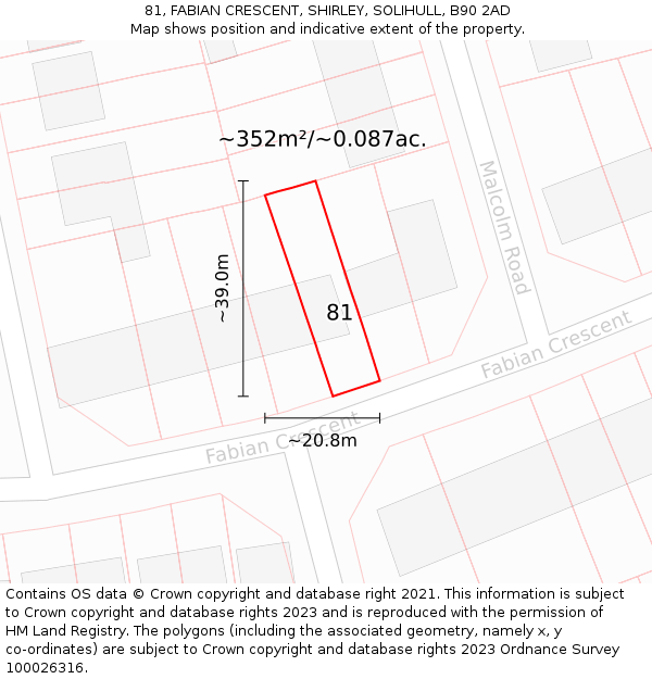81, FABIAN CRESCENT, SHIRLEY, SOLIHULL, B90 2AD: Plot and title map