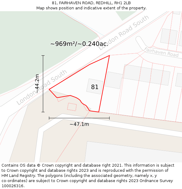 81, FAIRHAVEN ROAD, REDHILL, RH1 2LB: Plot and title map