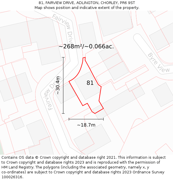 81, FAIRVIEW DRIVE, ADLINGTON, CHORLEY, PR6 9ST: Plot and title map