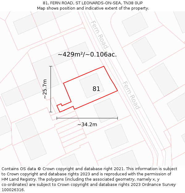 81, FERN ROAD, ST LEONARDS-ON-SEA, TN38 0UP: Plot and title map