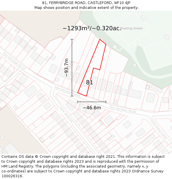 81, FERRYBRIDGE ROAD, CASTLEFORD, WF10 4JP: Plot and title map