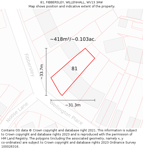 81, FIBBERSLEY, WILLENHALL, WV13 3AW: Plot and title map