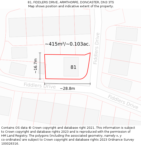 81, FIDDLERS DRIVE, ARMTHORPE, DONCASTER, DN3 3TS: Plot and title map