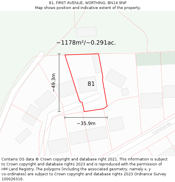 81, FIRST AVENUE, WORTHING, BN14 9NP: Plot and title map
