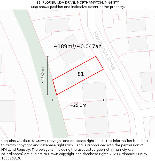 81, FLORIBUNDA DRIVE, NORTHAMPTON, NN4 8TY: Plot and title map