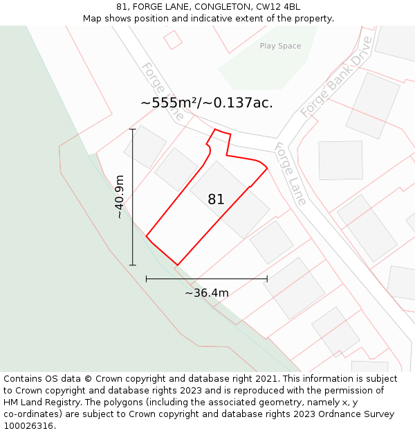 81, FORGE LANE, CONGLETON, CW12 4BL: Plot and title map