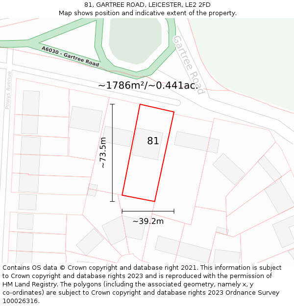 81, GARTREE ROAD, LEICESTER, LE2 2FD: Plot and title map