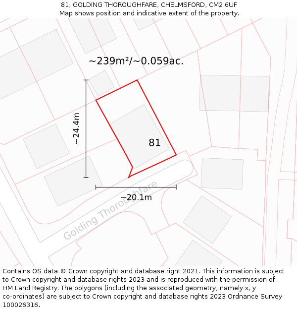 81, GOLDING THOROUGHFARE, CHELMSFORD, CM2 6UF: Plot and title map