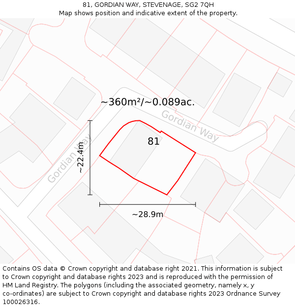 81, GORDIAN WAY, STEVENAGE, SG2 7QH: Plot and title map