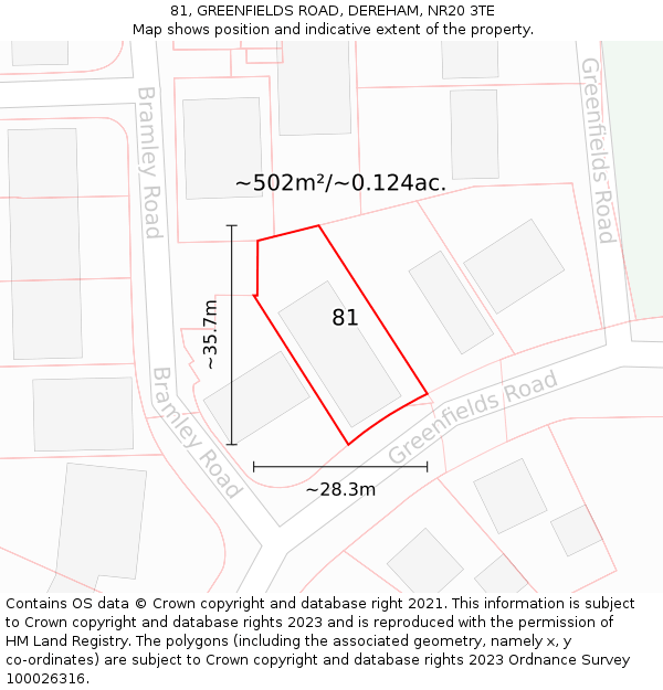81, GREENFIELDS ROAD, DEREHAM, NR20 3TE: Plot and title map