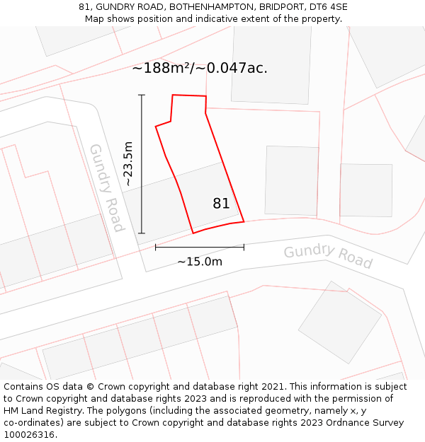81, GUNDRY ROAD, BOTHENHAMPTON, BRIDPORT, DT6 4SE: Plot and title map