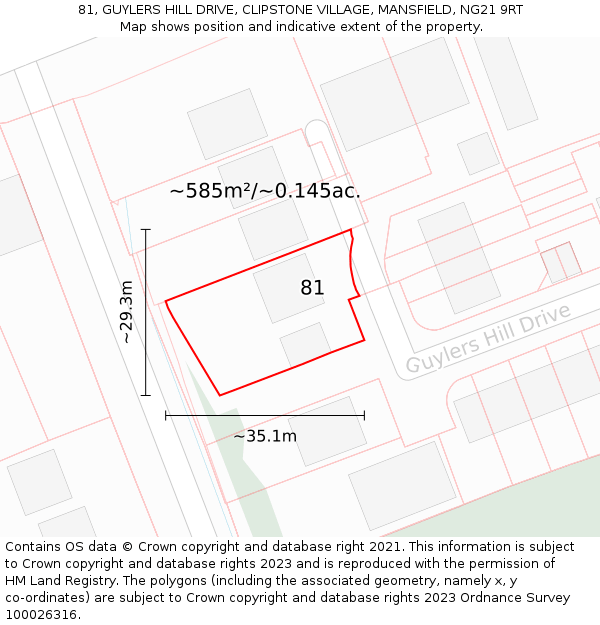 81, GUYLERS HILL DRIVE, CLIPSTONE VILLAGE, MANSFIELD, NG21 9RT: Plot and title map