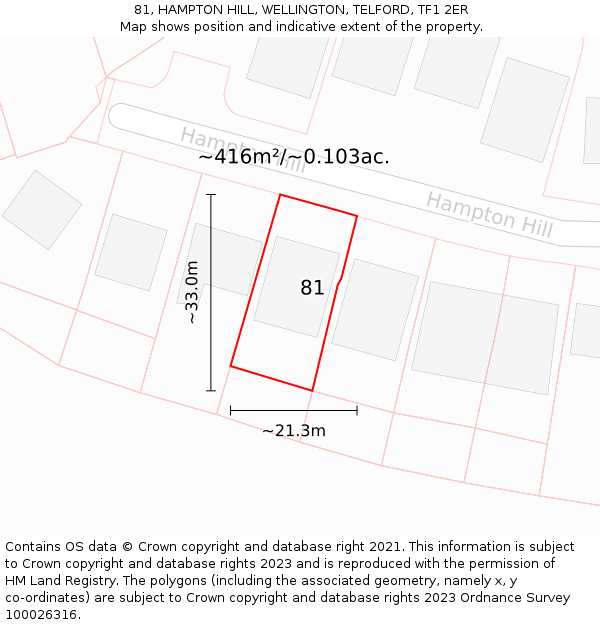 81, HAMPTON HILL, WELLINGTON, TELFORD, TF1 2ER: Plot and title map