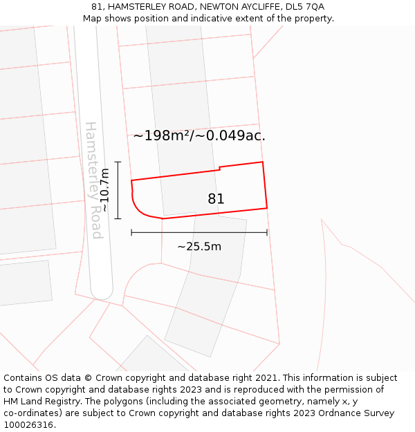 81, HAMSTERLEY ROAD, NEWTON AYCLIFFE, DL5 7QA: Plot and title map