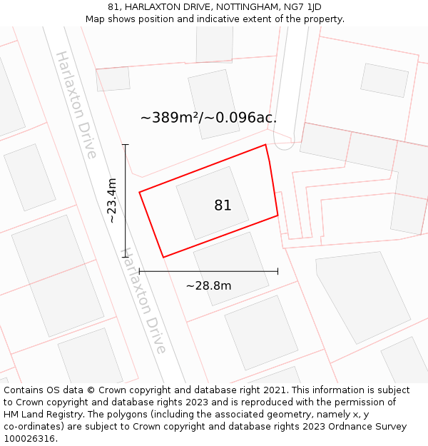 81, HARLAXTON DRIVE, NOTTINGHAM, NG7 1JD: Plot and title map