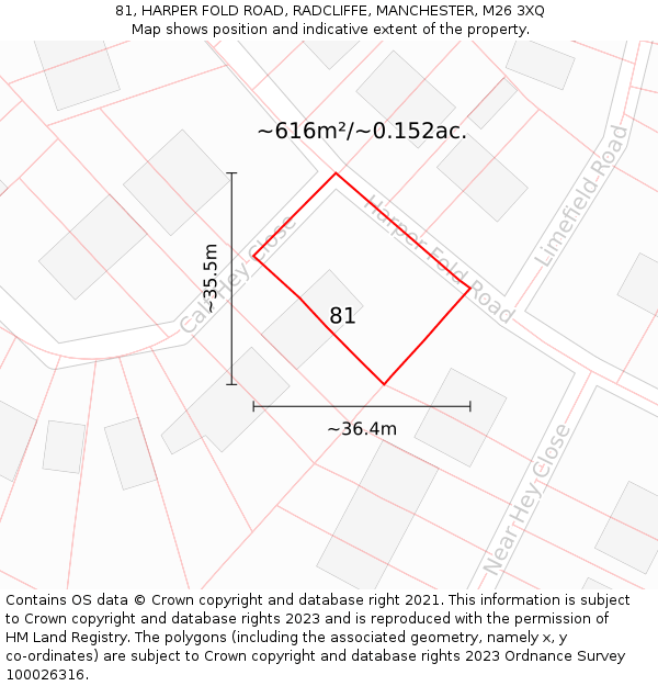 81, HARPER FOLD ROAD, RADCLIFFE, MANCHESTER, M26 3XQ: Plot and title map