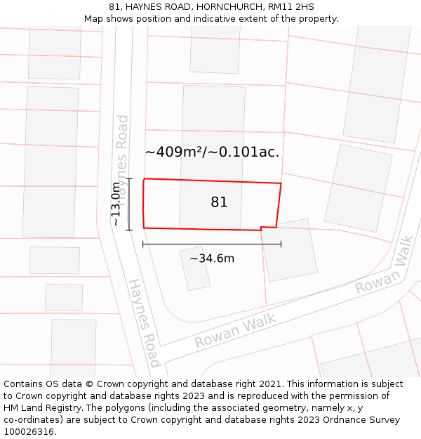 81, HAYNES ROAD, HORNCHURCH, RM11 2HS: Plot and title map