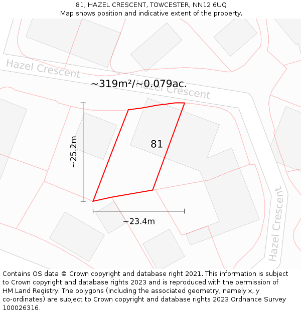 81, HAZEL CRESCENT, TOWCESTER, NN12 6UQ: Plot and title map