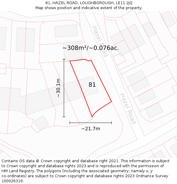 81, HAZEL ROAD, LOUGHBOROUGH, LE11 2JQ: Plot and title map