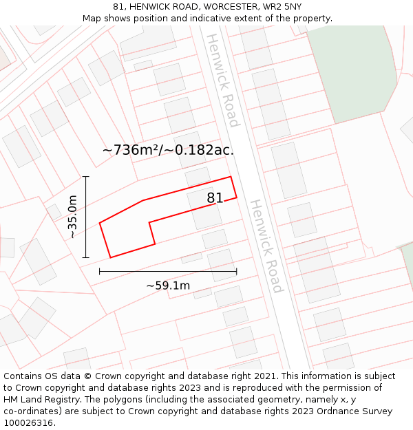 81, HENWICK ROAD, WORCESTER, WR2 5NY: Plot and title map