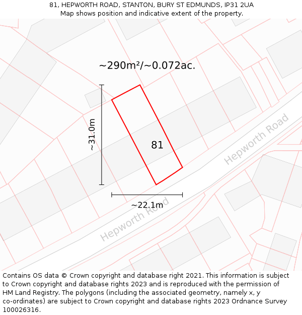 81, HEPWORTH ROAD, STANTON, BURY ST EDMUNDS, IP31 2UA: Plot and title map